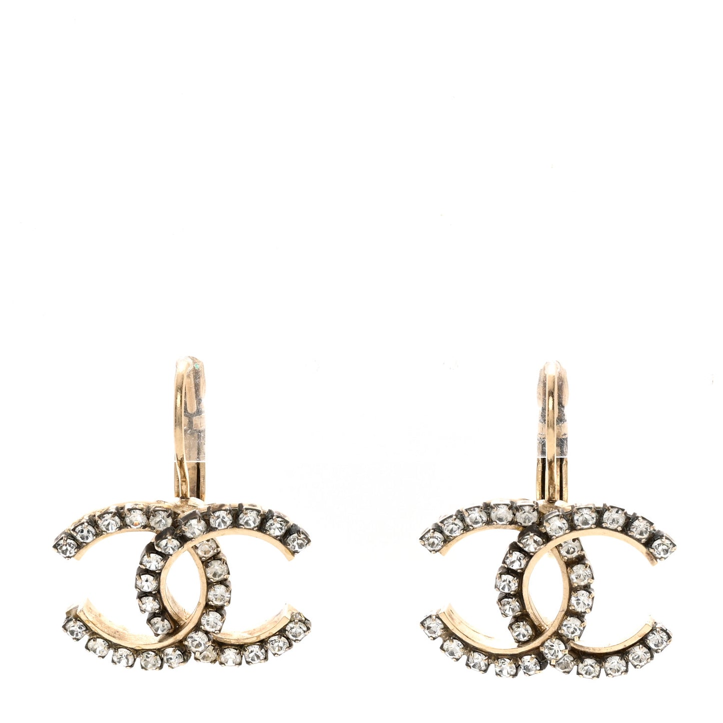 Metal Crystal Studded CC Hoop Drop Earrings Gold