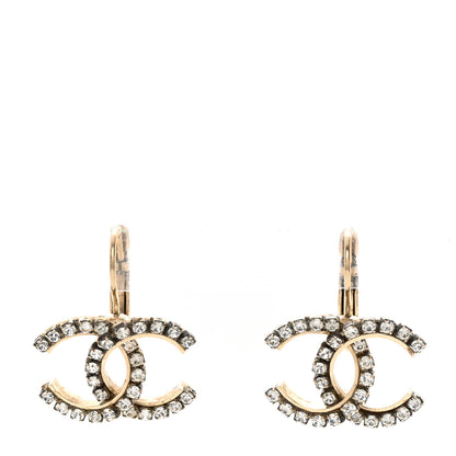 Chanel Metal Crystal Studded CC Hoop Drop Earrings Gold 1 of 4