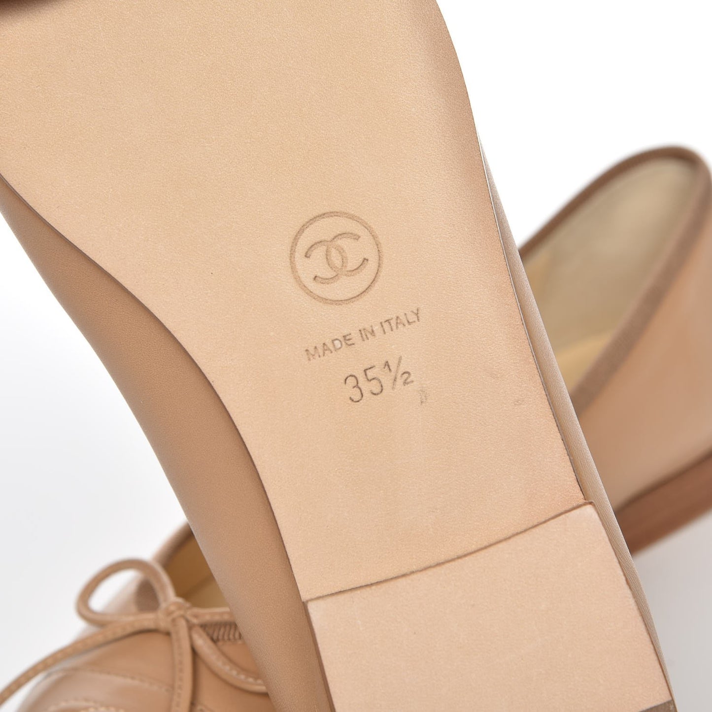 Lambskin Patent Cap Toe CC Ballerina Flats 35.5 Light Beige