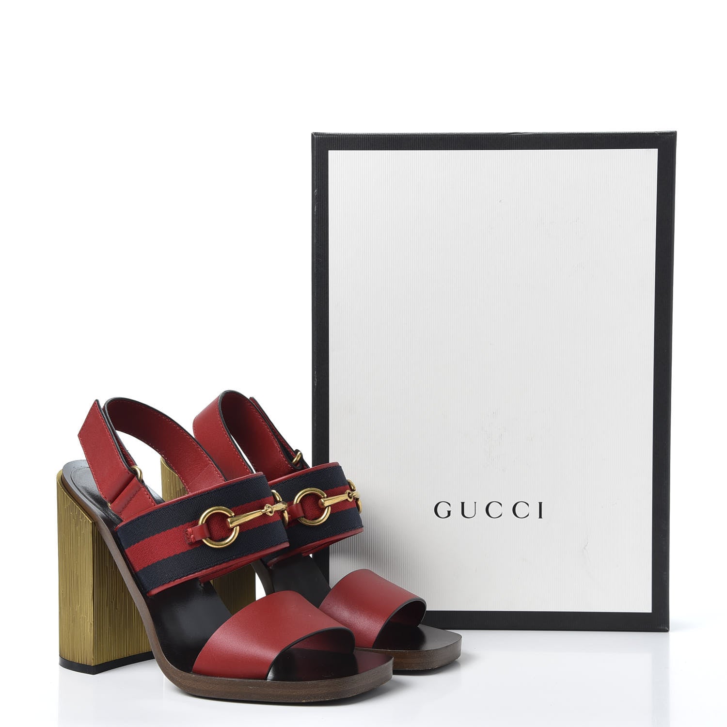Gucci Calfskin Nylon Web Horsebit Lifford Sandals 37.5 Hibiscus Red 10 of 10