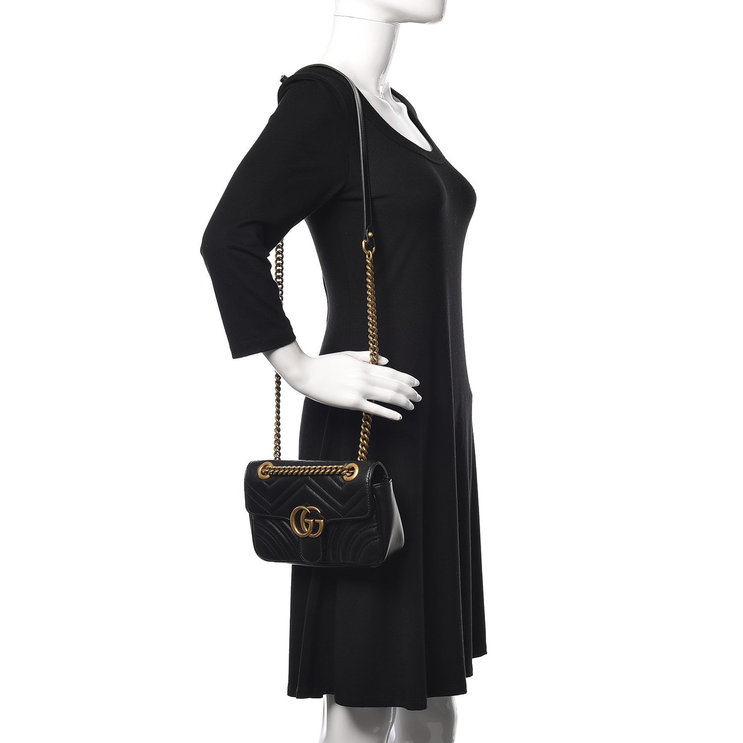 Calfskin Matelasse Mini GG Marmont Shoulder Bag Black