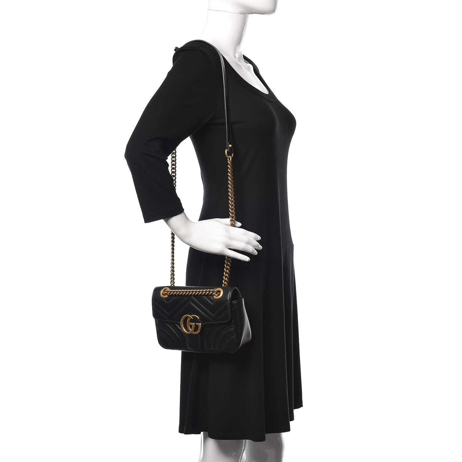 Gucci Calfskin Matelasse Mini GG Marmont Shoulder Bag Black 2 of 10