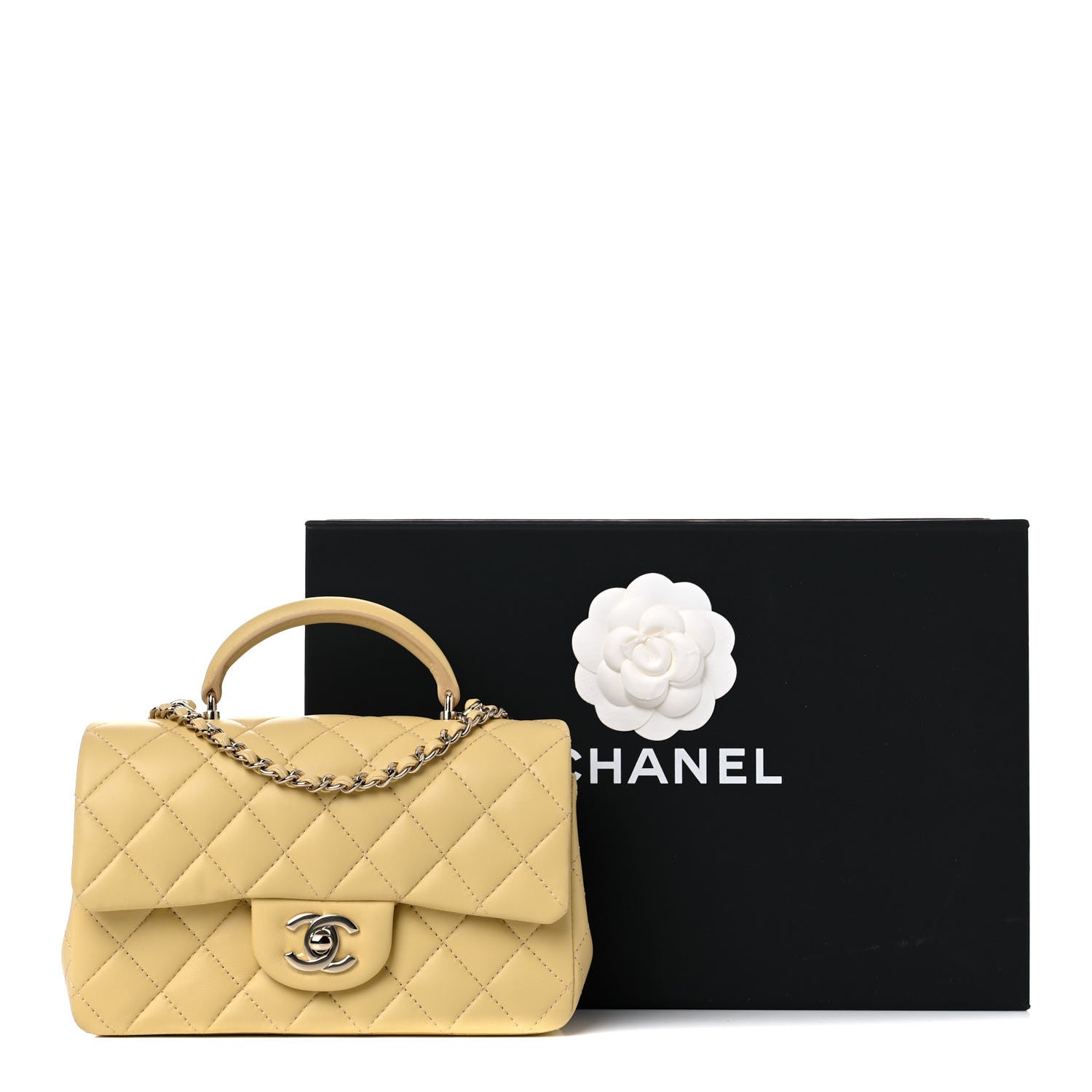 Chanel Lambskin Quilted Mini Top Handle Rectangular Flap Yellow 10 of 10