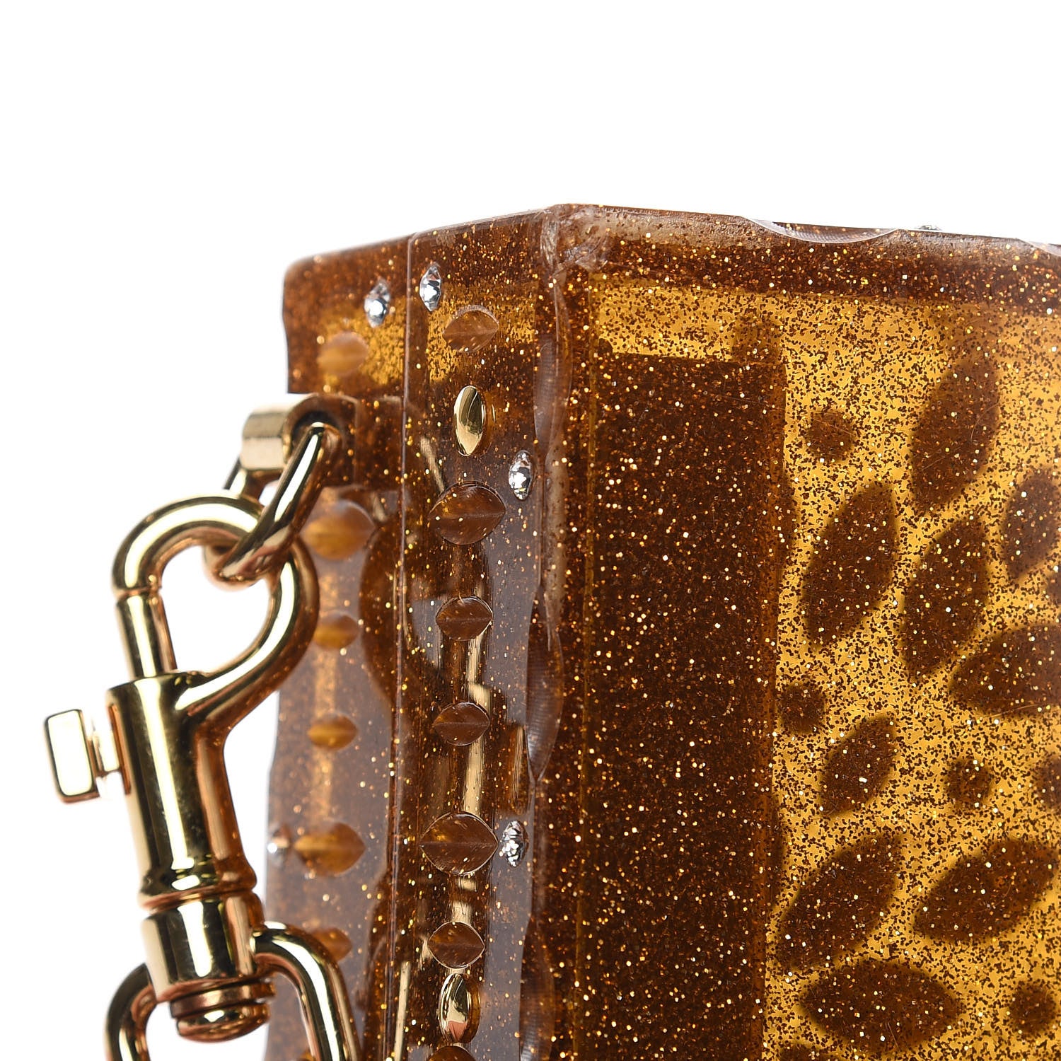 Dolce & Gabbana Crystal Embellished Plexiglass Dolce Box Clutch Gold 7 of 10