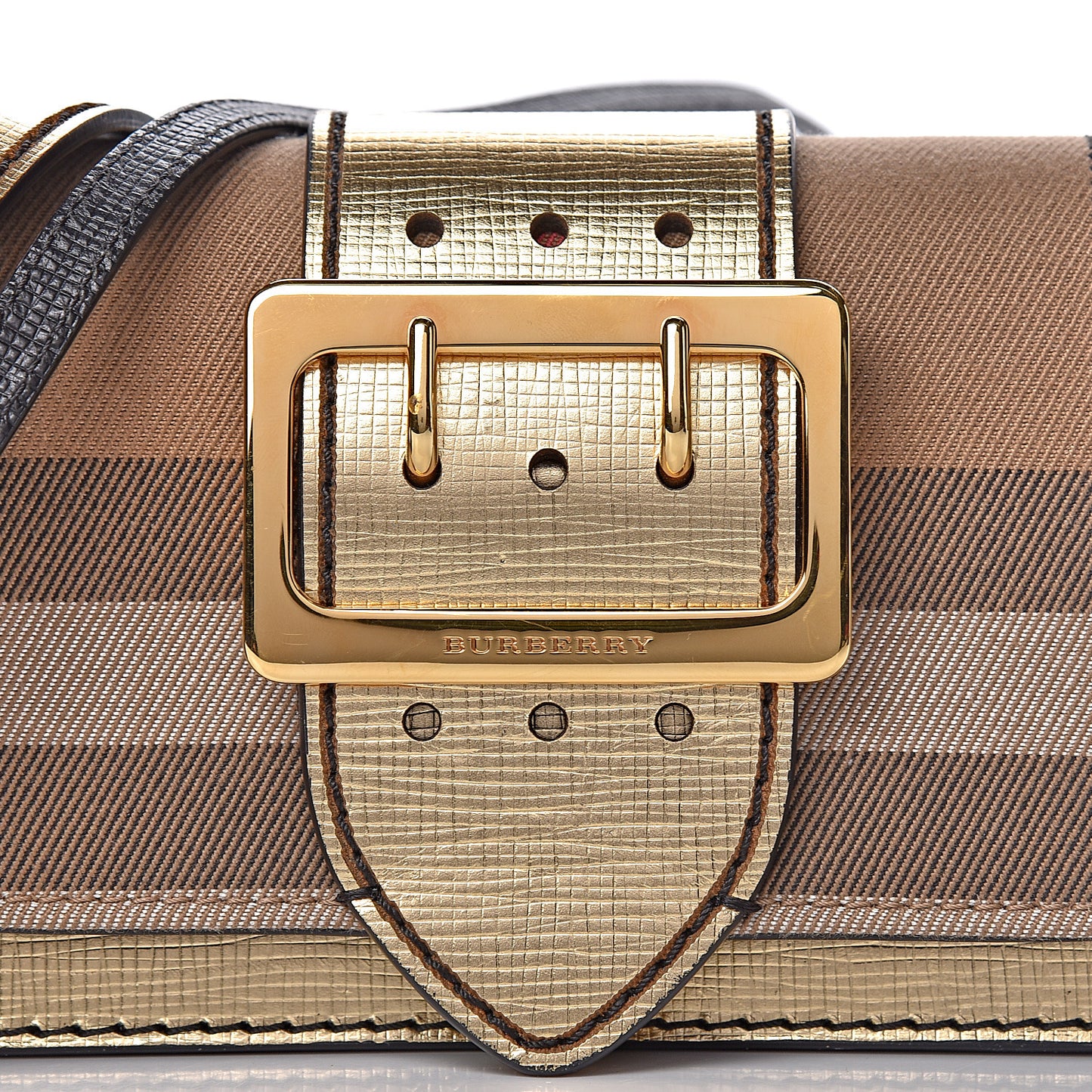 Metallic Calfskin Check Small Madison Buckle Bag Gold