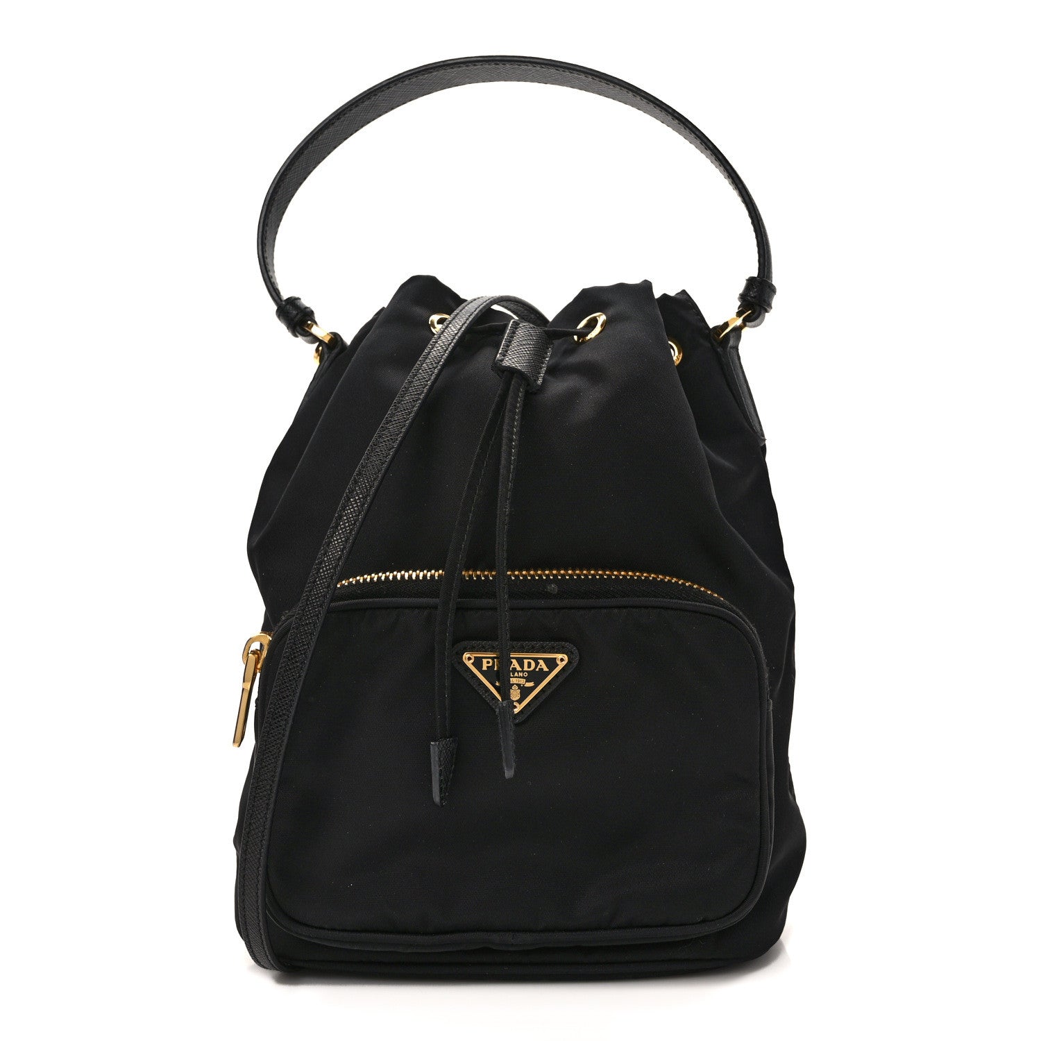 Prada Nylon Vela Saffiano Mini Bucket Crossbody Bag Black 1 of 11