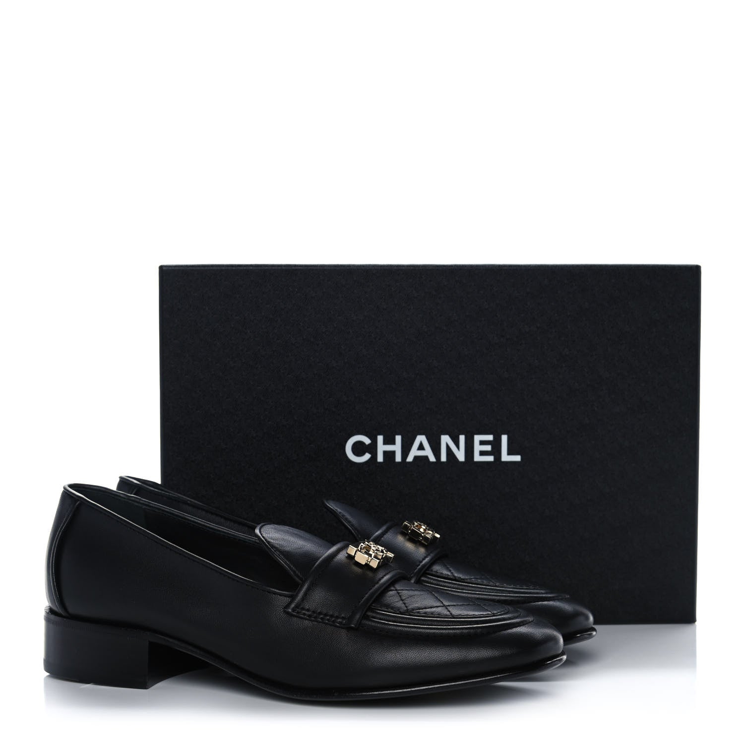 Chanel Lambskin Quilted Womens CC Loafers 39 Black 10 of 10