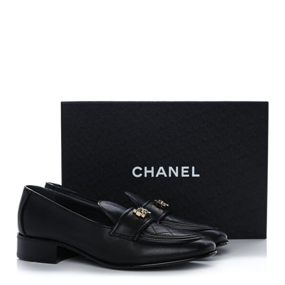 Chanel Lambskin Quilted Womens CC Loafers 39 Black 10 of 10