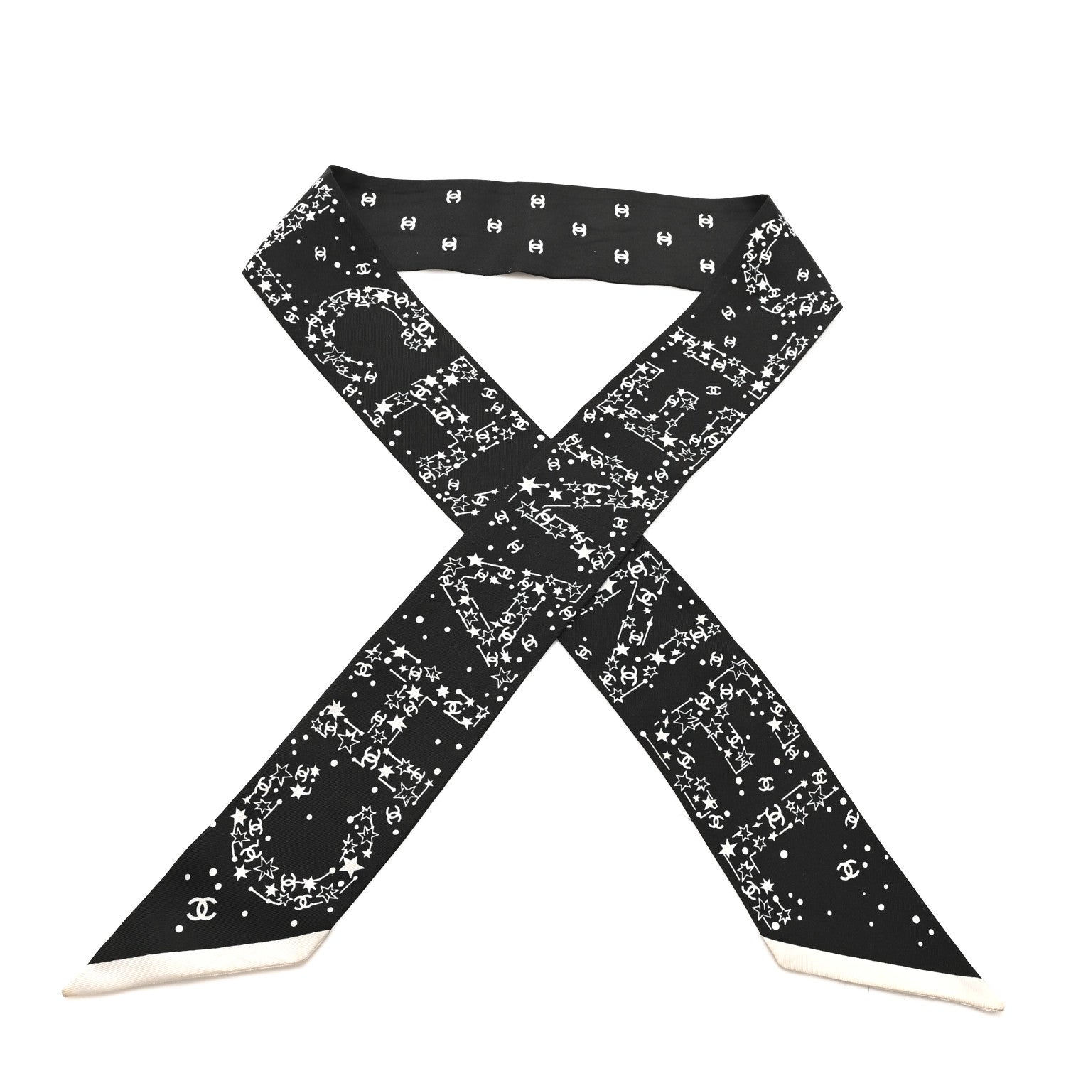 Chanel Silk Star Logo Slim Bandeau Scarf Black 1 of 4