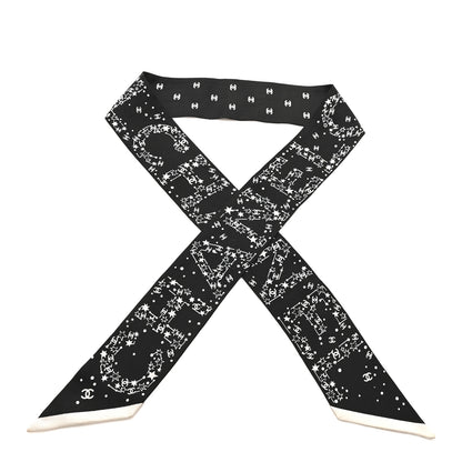 Chanel Silk Star Logo Slim Bandeau Scarf Black 1 of 4