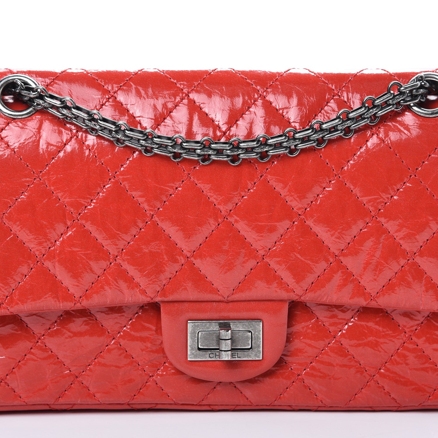 Chanel Patent Distressed Calfskin Quilted 2.55 Reissue 225 Flap Red 7 of 11