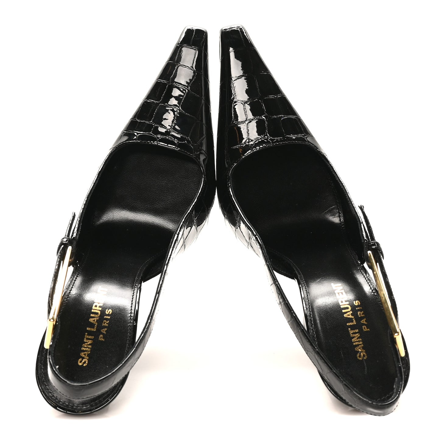 Calfskin Crocodile Embossed Slingback Graham Pumps 38 Black