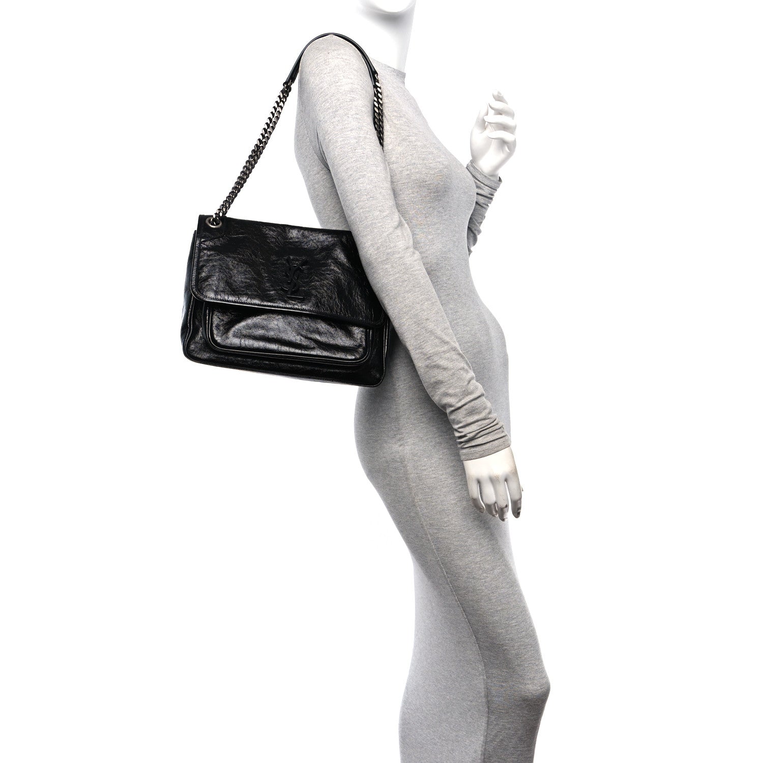 Saint Laurent Crinkled Calfskin Monogram Medium Niki Chain Satchel Black 2 of 11