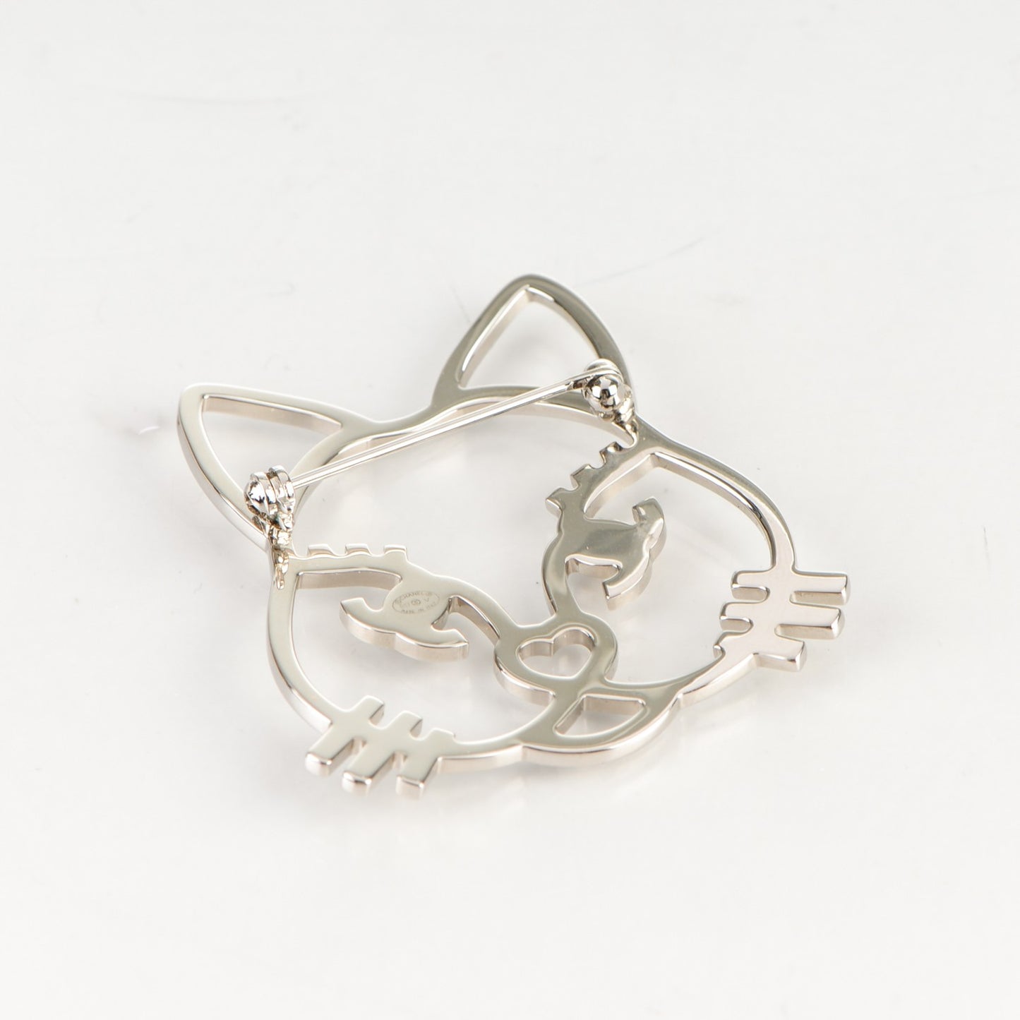 Strass Crystal Emoji Choupette Cat Brooch Silver
