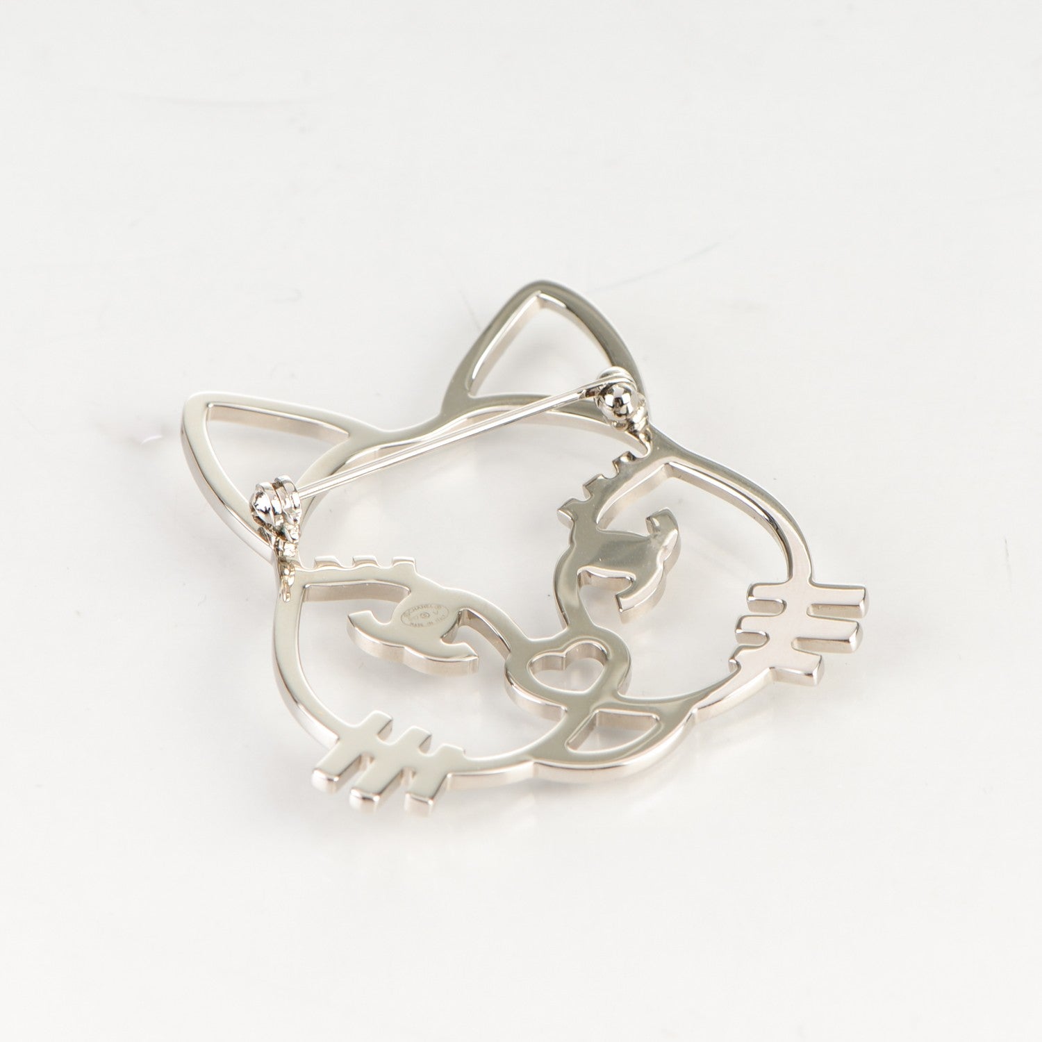 Chanel Strass Crystal Emoji Choupette Cat Brooch Silver 3 of 4