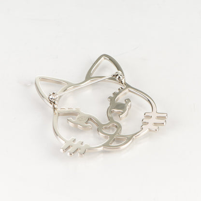 Chanel Strass Crystal Emoji Choupette Cat Brooch Silver 3 of 4