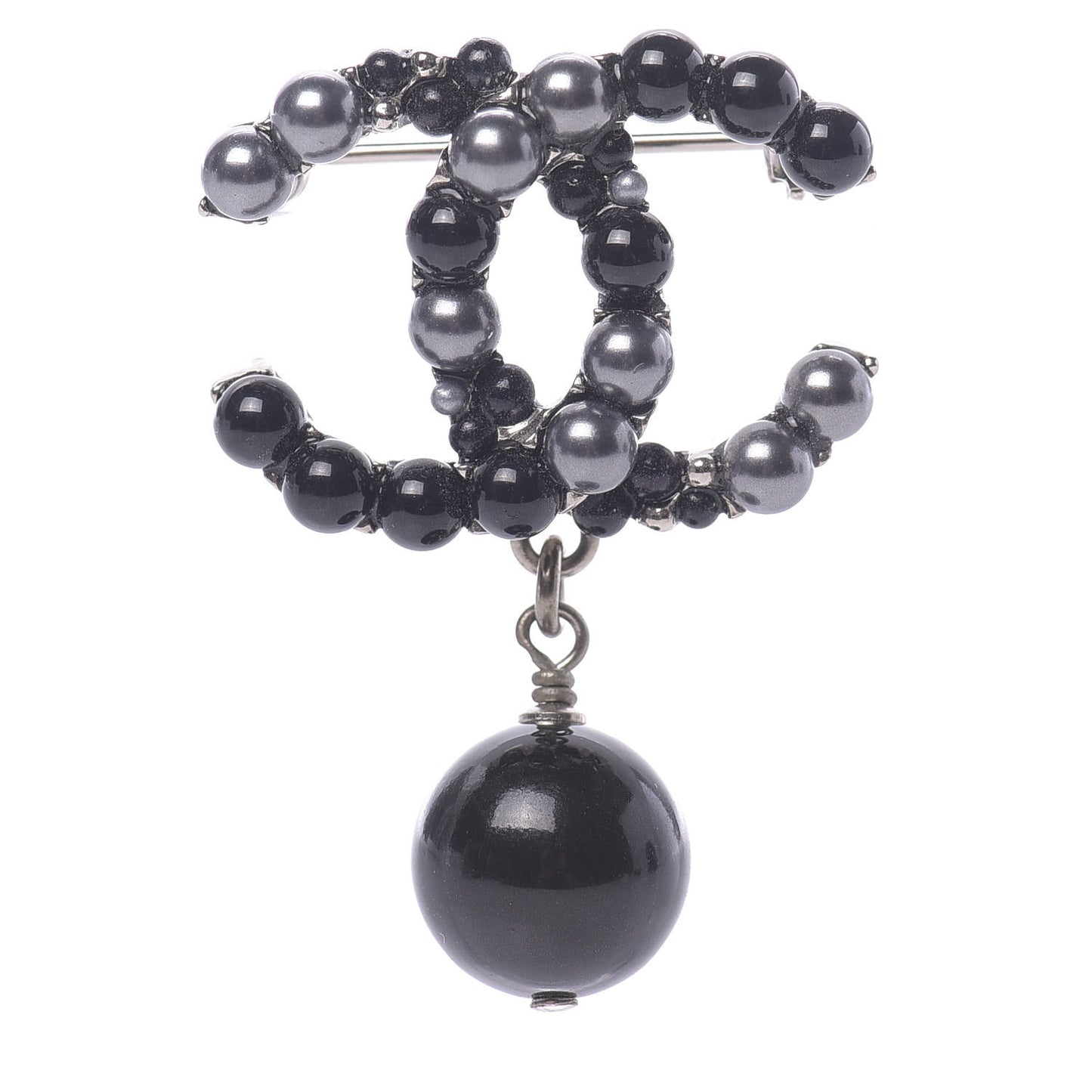 Pearl Beaded Drop Brooch Black