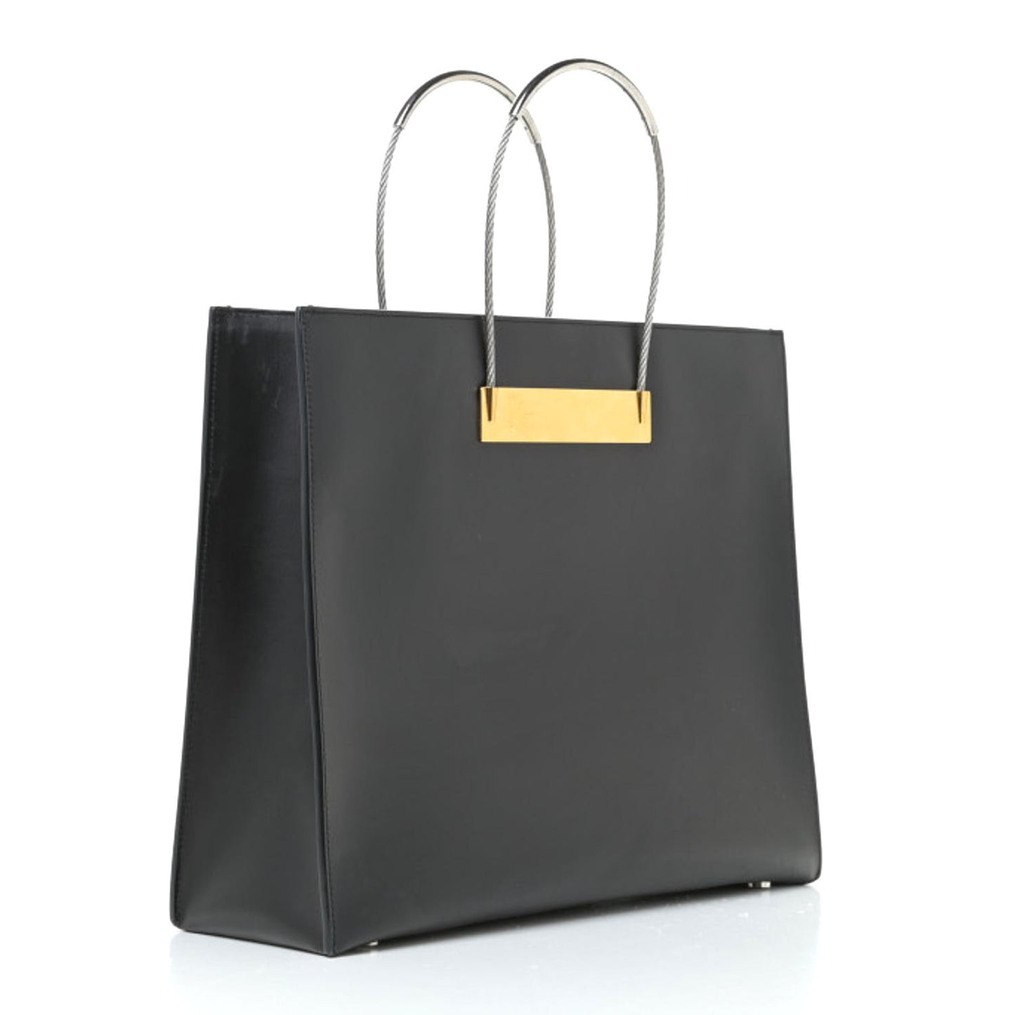 Soft Calfskin Cable Shopper Tote Black