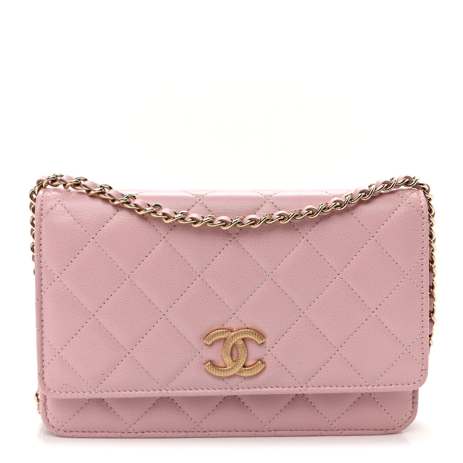 Chanel Caviar Quilted Studded CC Wallet on Chain WOC Light Pink 1 of 11
