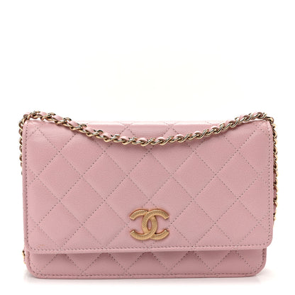 Chanel Caviar Quilted Studded CC Wallet on Chain WOC Light Pink 1 of 11