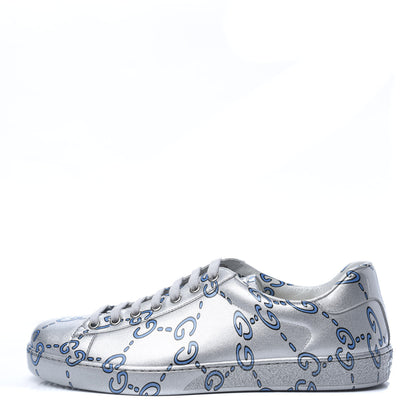 Gucci Miro Rubber Wax GucciGhost Print Mens New Ace Sneakers 8.5 Silver 1 of 9