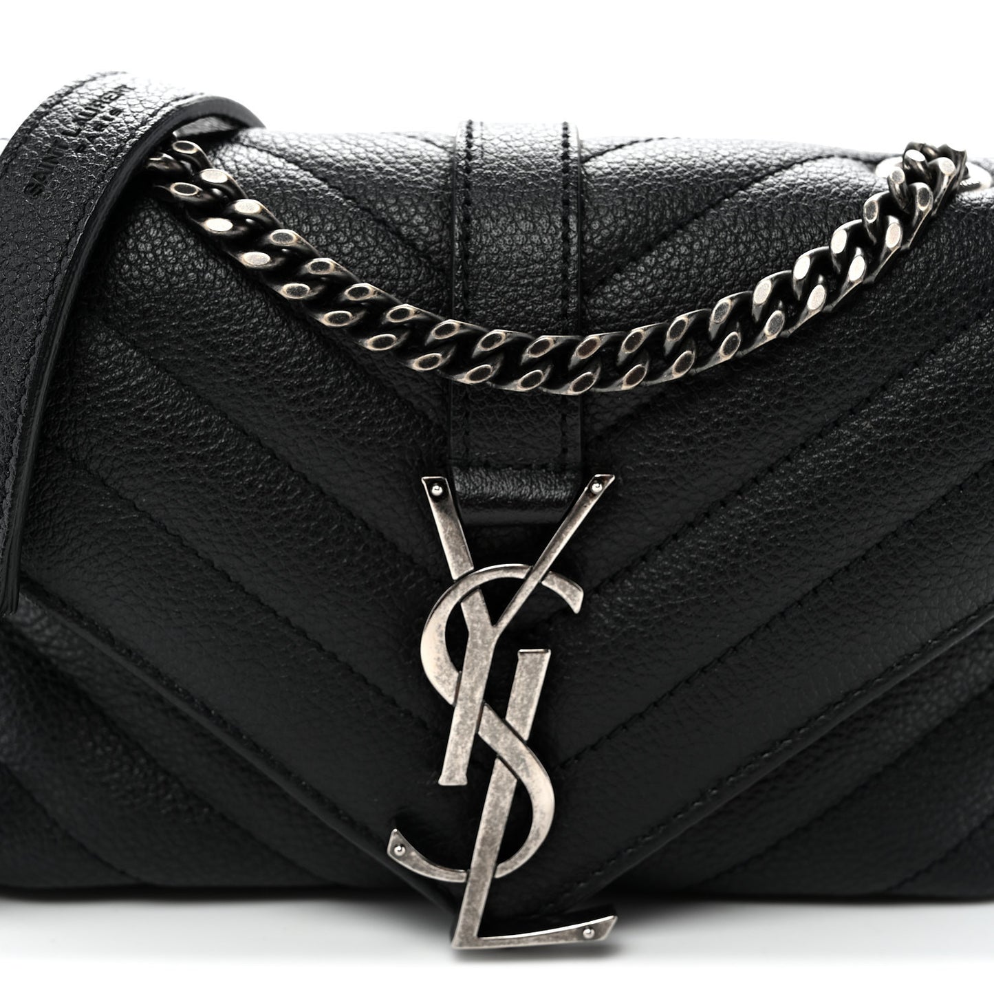 Grained Calfskin Matelasse Chevron Classic Monogram Baby Chain Bag Black