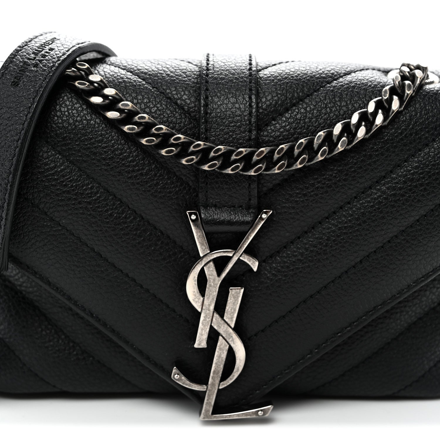 Saint Laurent Grained Calfskin Matelasse Chevron Classic Monogram Baby Chain Bag Black 8 of 10