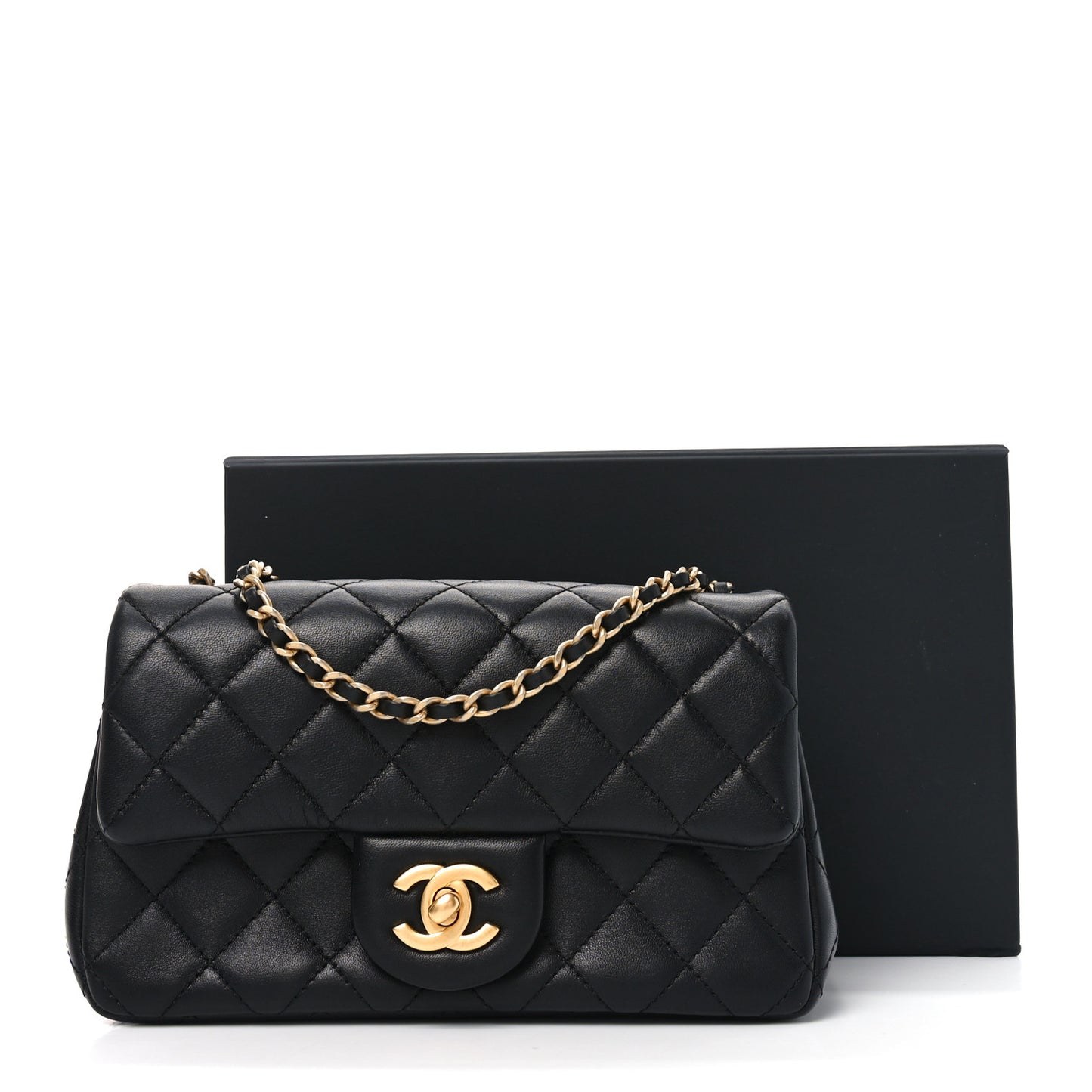 Lambskin Quilted Mini Rectangular Pearl Crush Flap Black