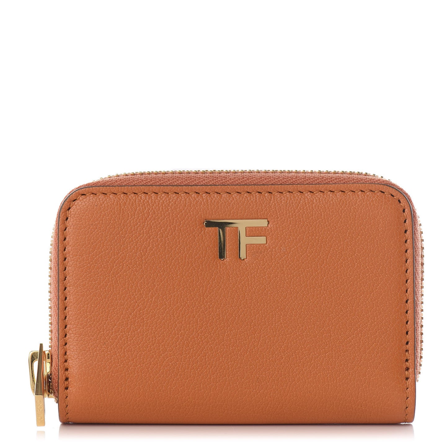 Calfskin Zip Coin Purse Orange