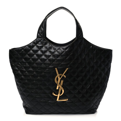 Saint Laurent Lambskin Quilted Maxi Icare Shopping Tote Black 3 of 7