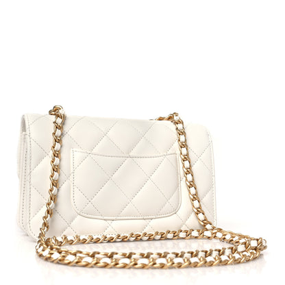 Chanel Calfskin Quilted Mini Dual Handle Chain Flap Bag White 3 of 9