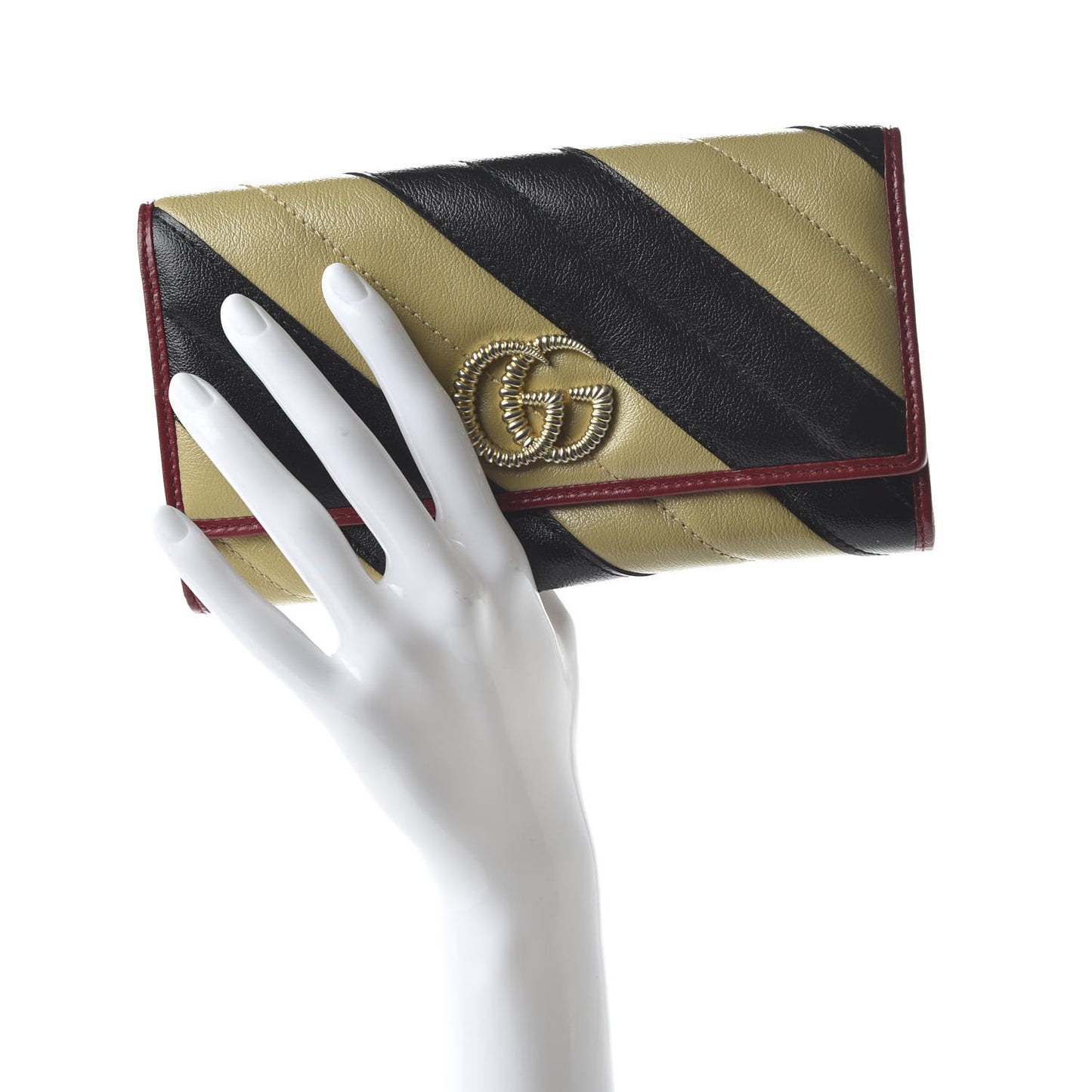 Azalea Calfskin Matelasse Diagonal Patchwork Torchon GG Marmont Continental Wallet Black Beige Romantic Cerise