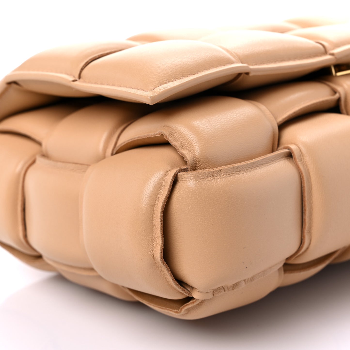 Nappa Maxi Intreccio Padded Cassette Crossbody Bag Almond
