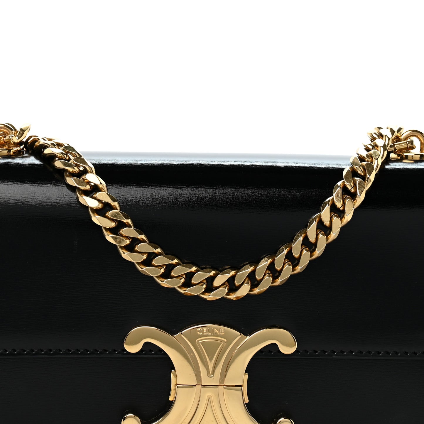 Shiny Calfskin Triomphe Chain Shoulder Bag Black