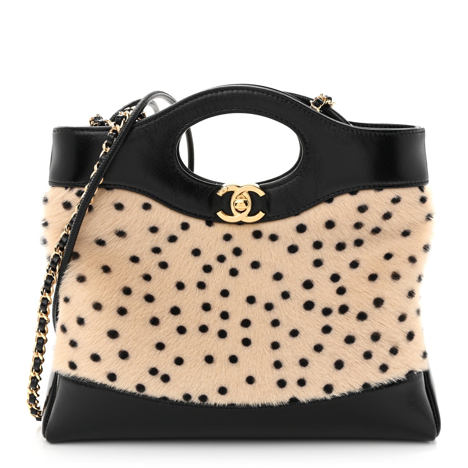 Chanel Shiny Lambskin Pony Hair Cheetah Printed Mini 31 Shopping Bag  Light Beige Black Light Beige Black 5 of 26