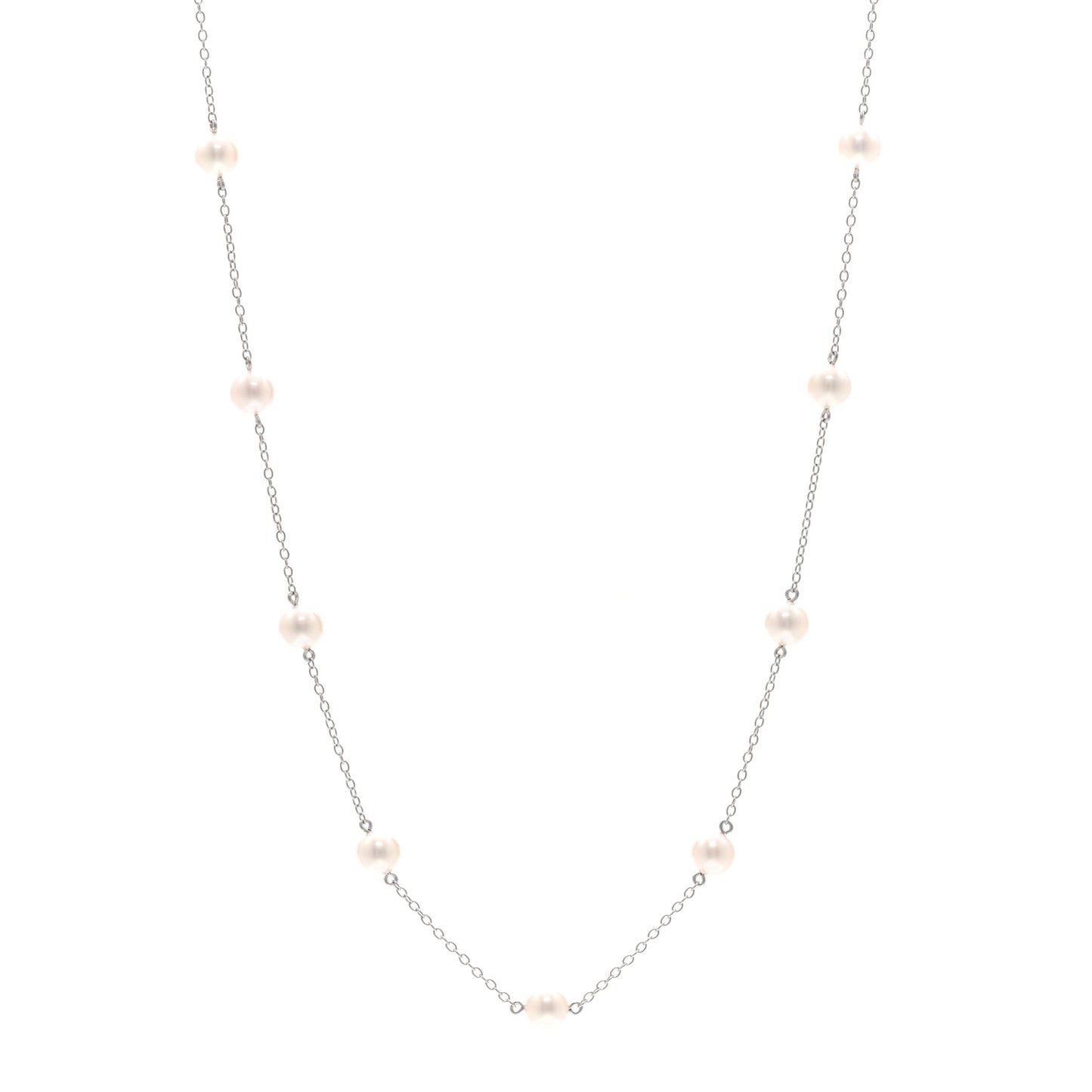 18K White Gold Akoya Cultured Pearl 6mm Station Necklace