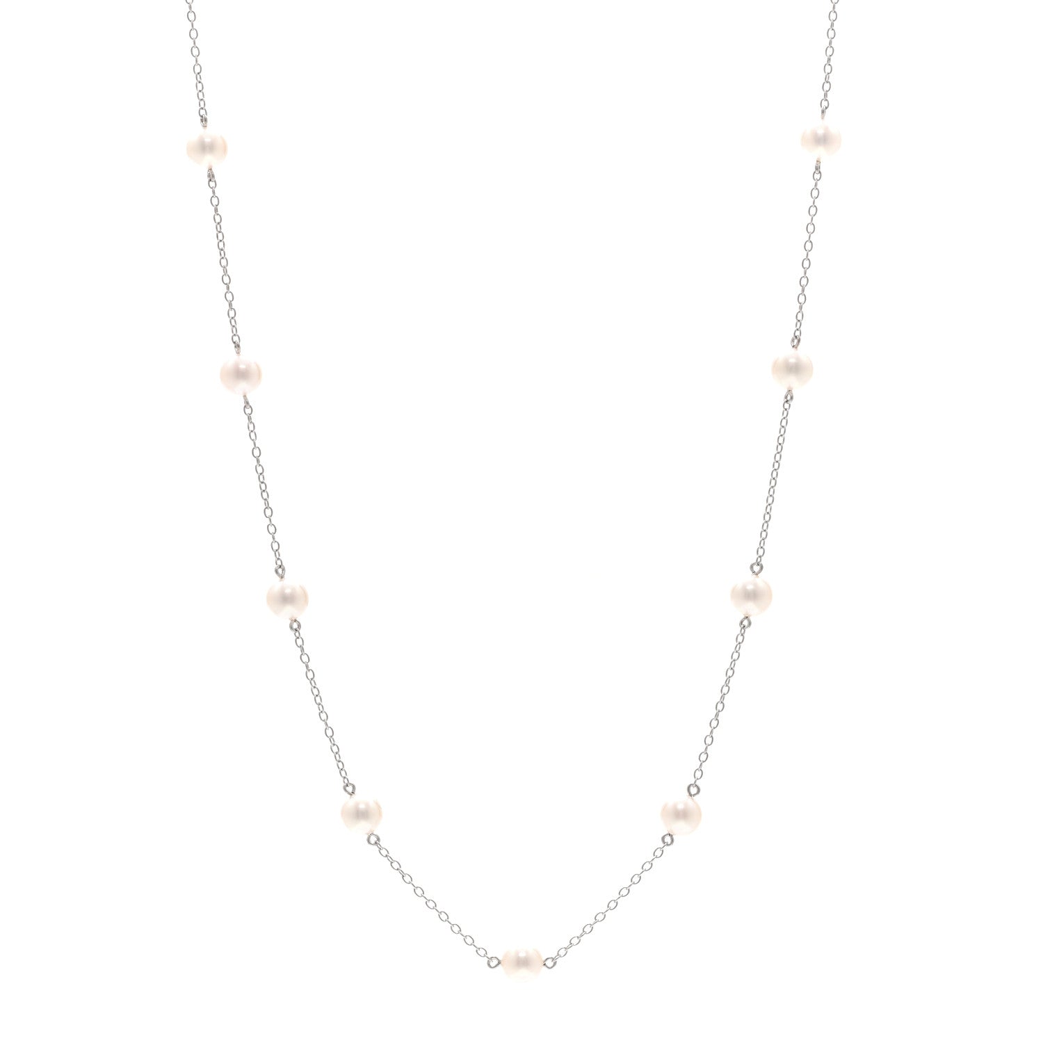 Mikimoto 18K White Gold Akoya Cultured Pearl 6mm Station Necklace 1 of 4