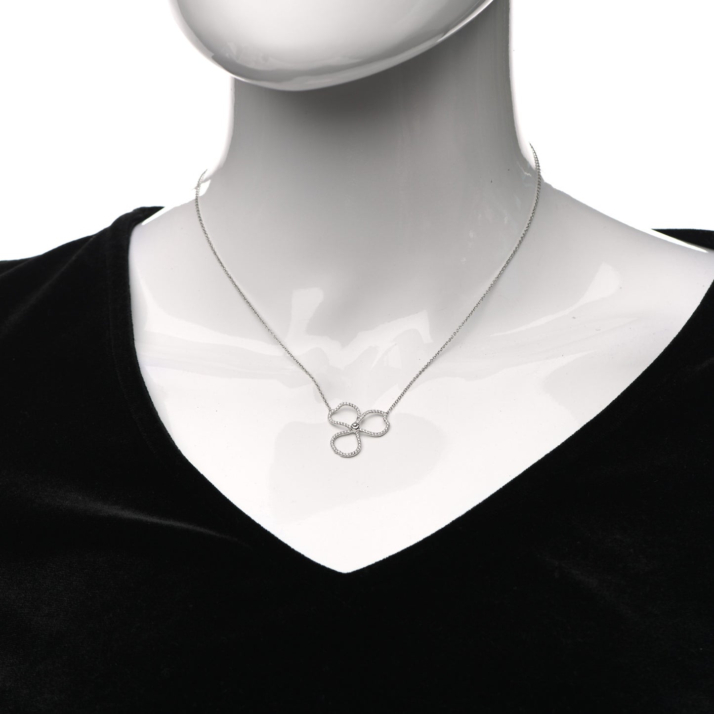 Platinum Diamond Large Paper Flowers Pendant Necklace