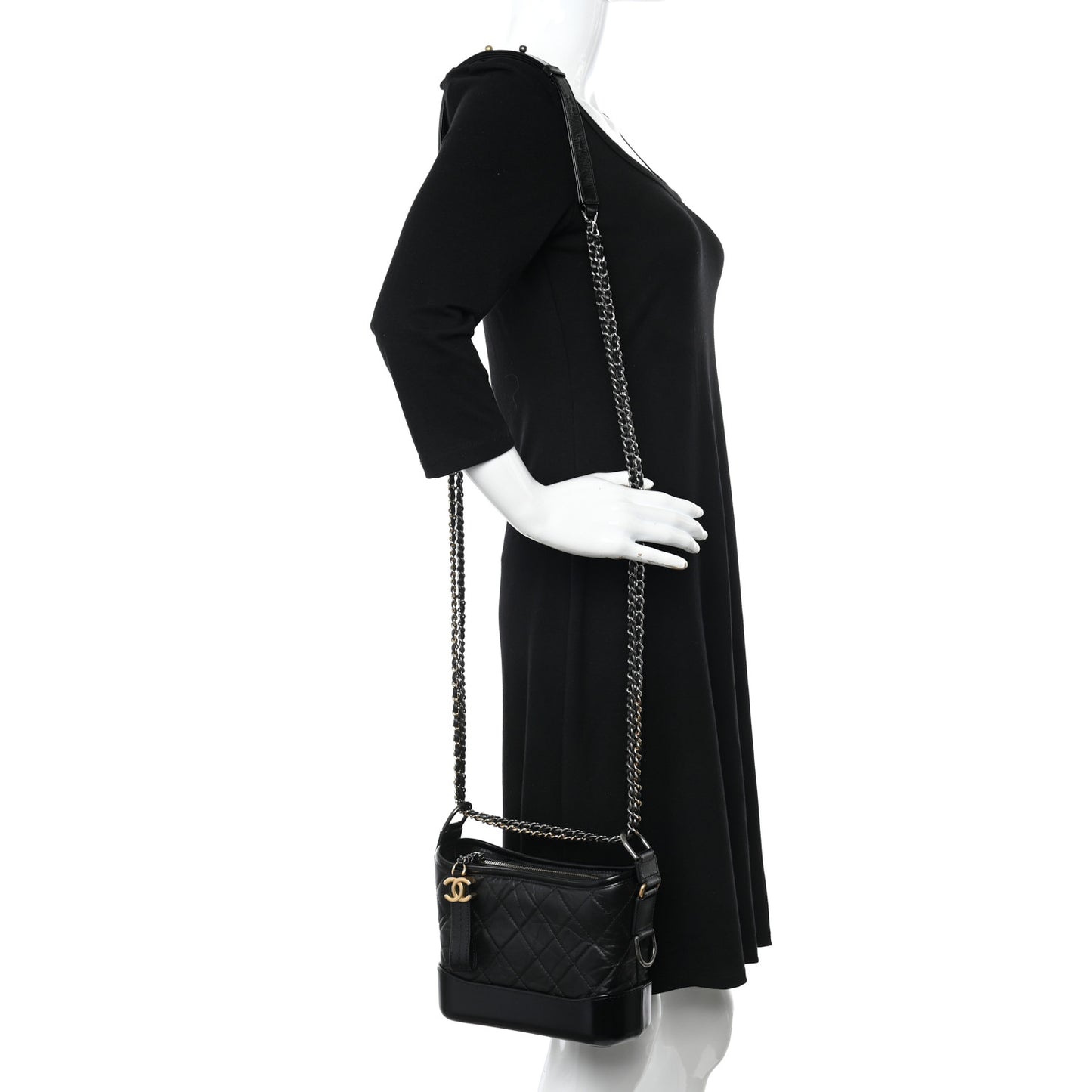 Aged Calfskin Quilted Small Gabrielle Hobo Black