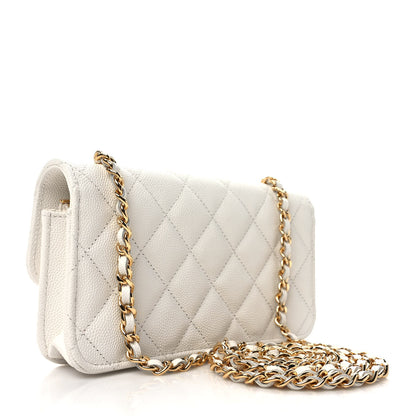 Chanel Caviar Quilted Enamel Coco Casino Flap Phone Holder With Chain White 3 of 11