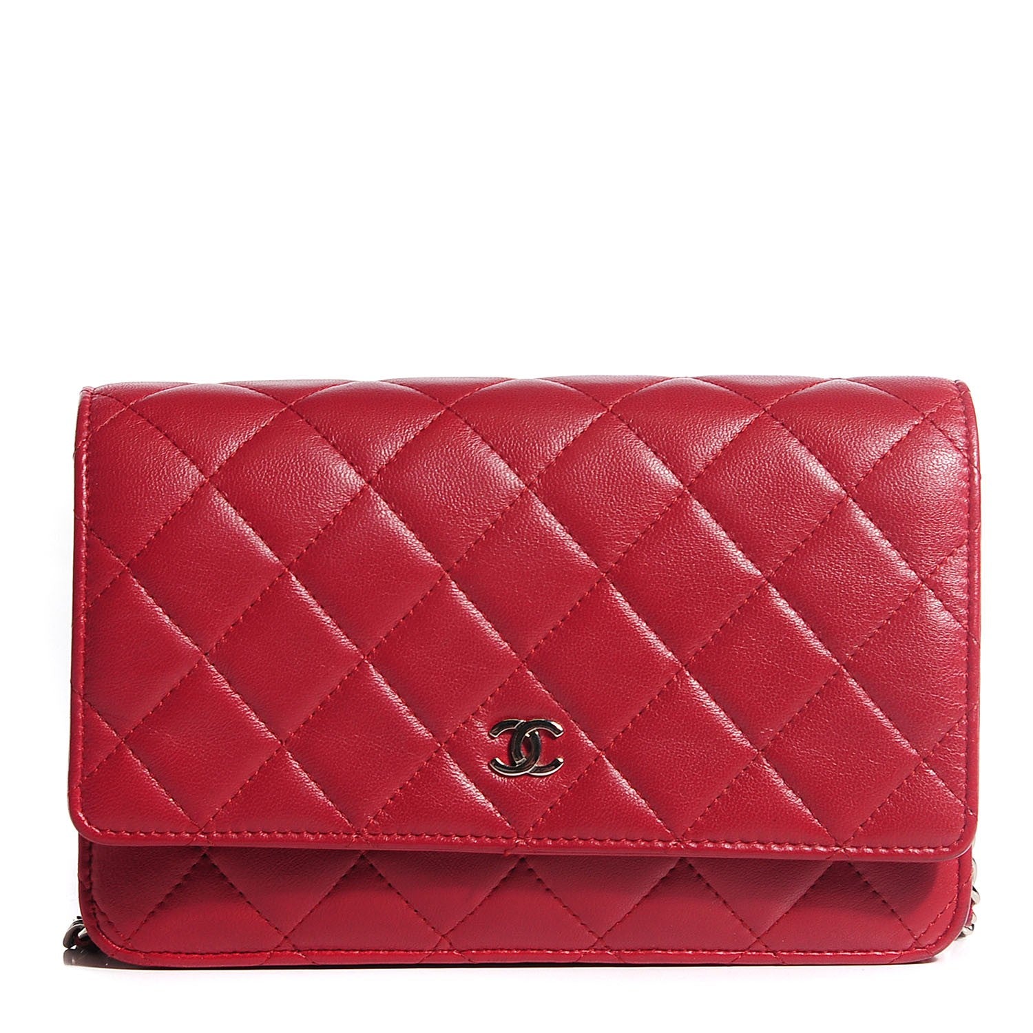 Chanel Lambskin Quilted Wallet On Chain WOC Red 1 of 8