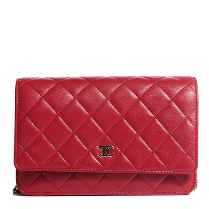 Chanel Lambskin Quilted Wallet On Chain WOC Red 1 of 8