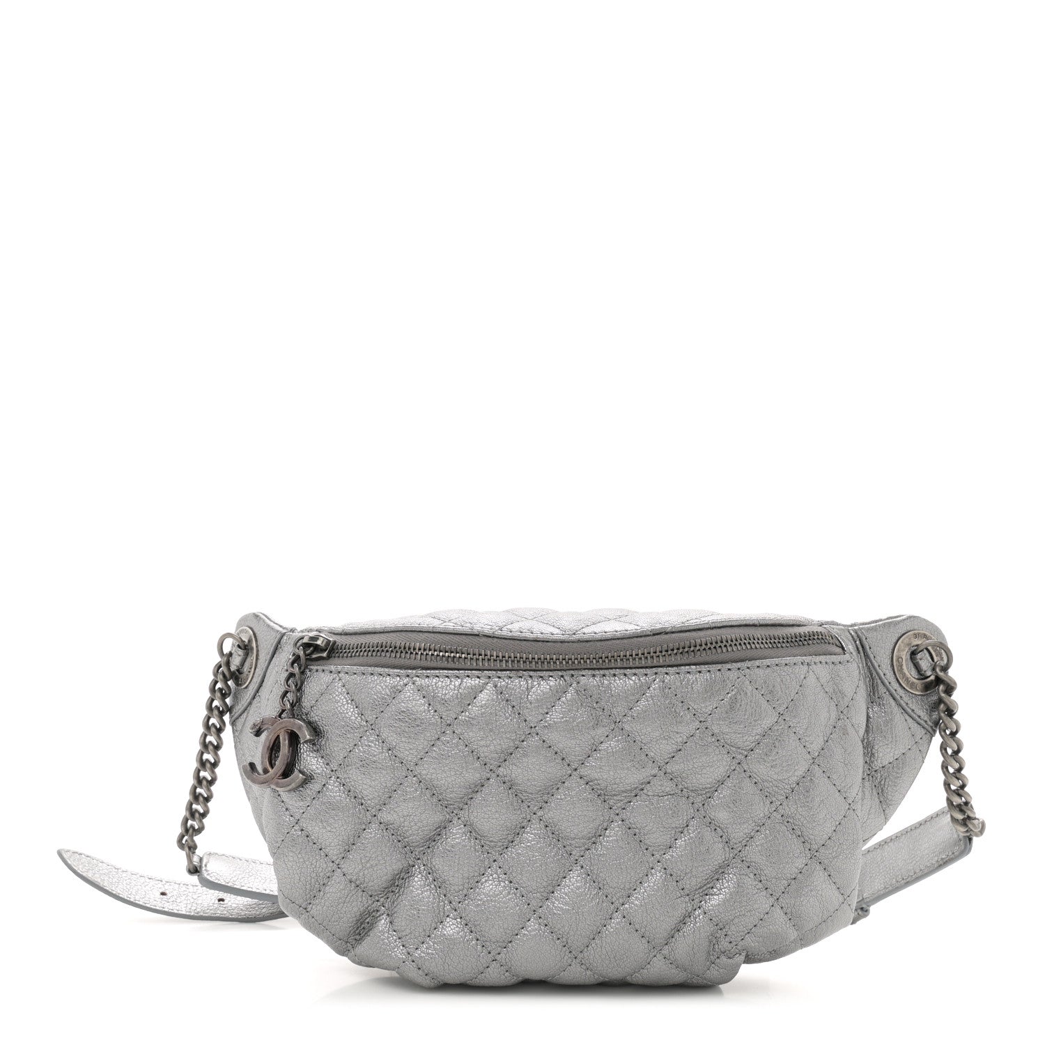 Chanel Metallic Calfskin Quilted Banane Waist Bag Fanny Pack Dark Silver 1 of 10