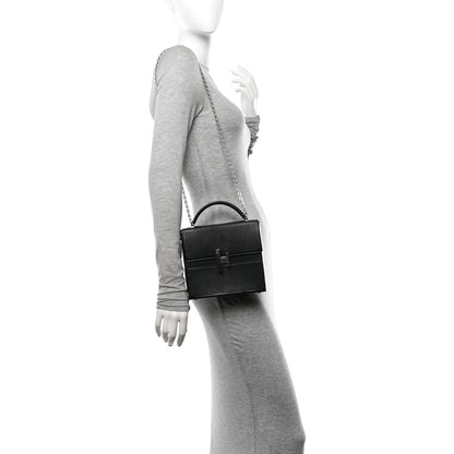 Hermes Chevre Mysore Cinhetic Boxy Top Handle Bag Black Bleu Electrique 2 of 11