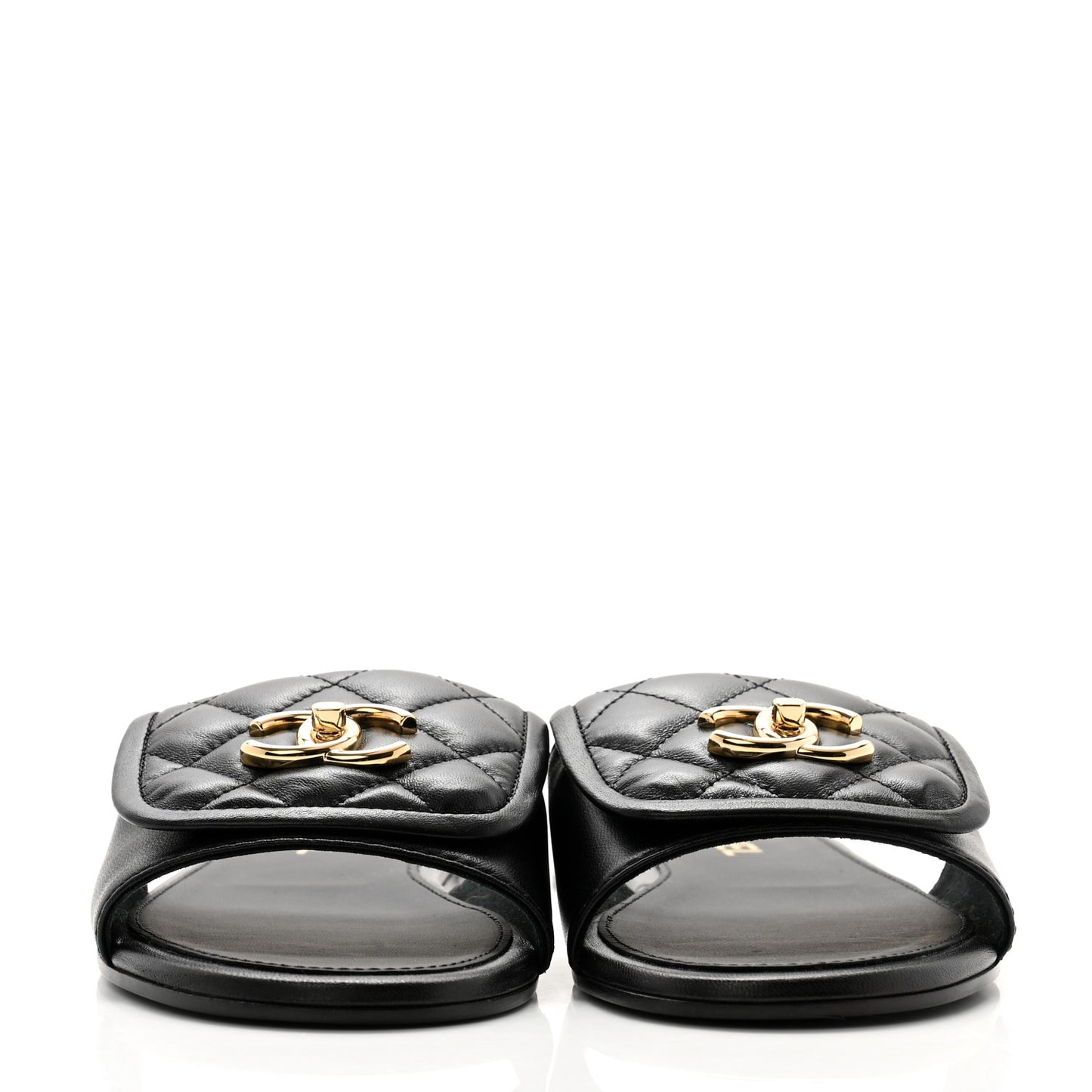 Lambskin Quilted Turnlock Flat Mules 38 Black