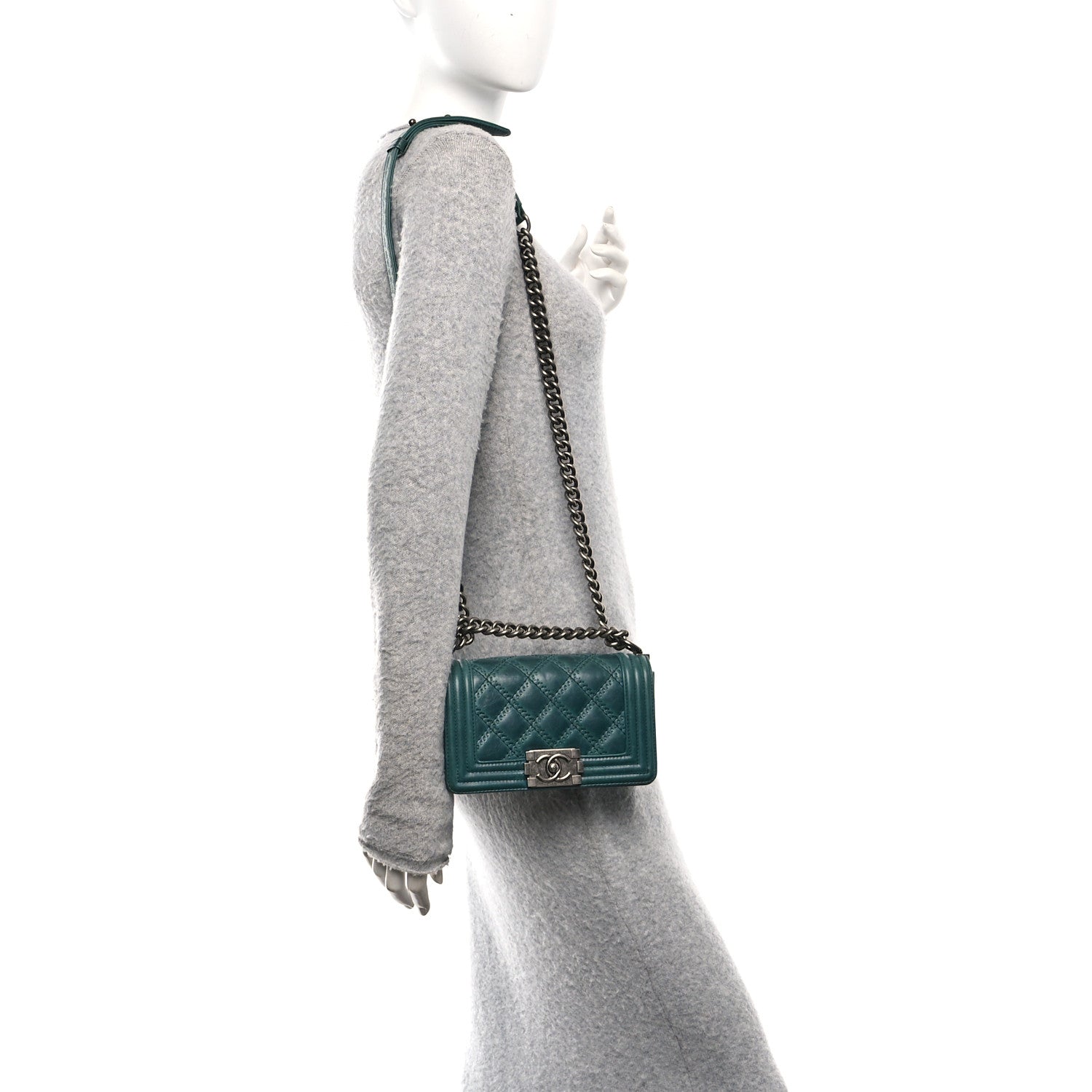 Chanel Calfskin Double Stitch Small Boy Flap Green 2 of 10