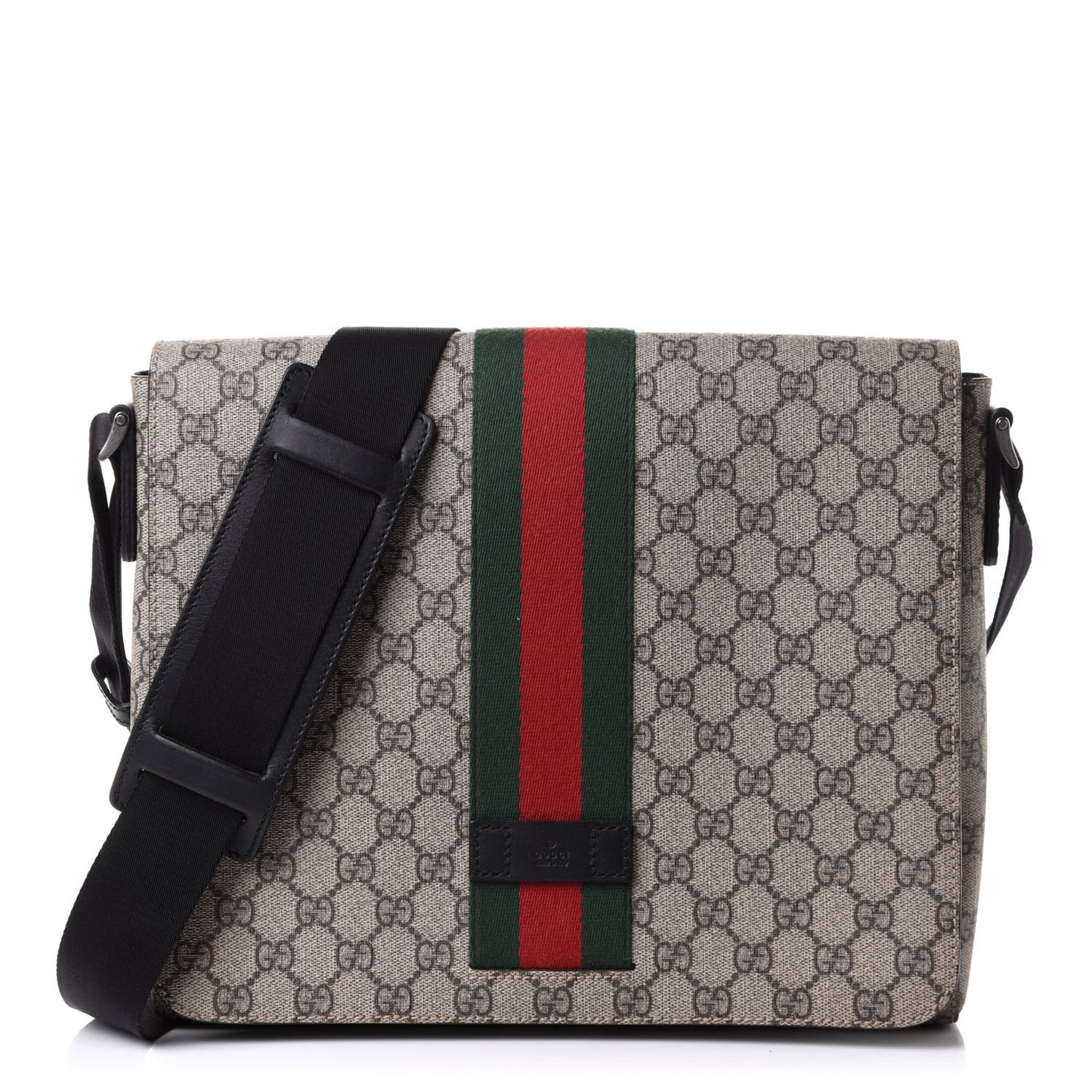 GG Supreme Monogram Web Flap Messenger Bag Black