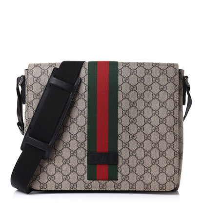 Gucci GG Supreme Monogram Web Flap Messenger Bag Black 1 of 11