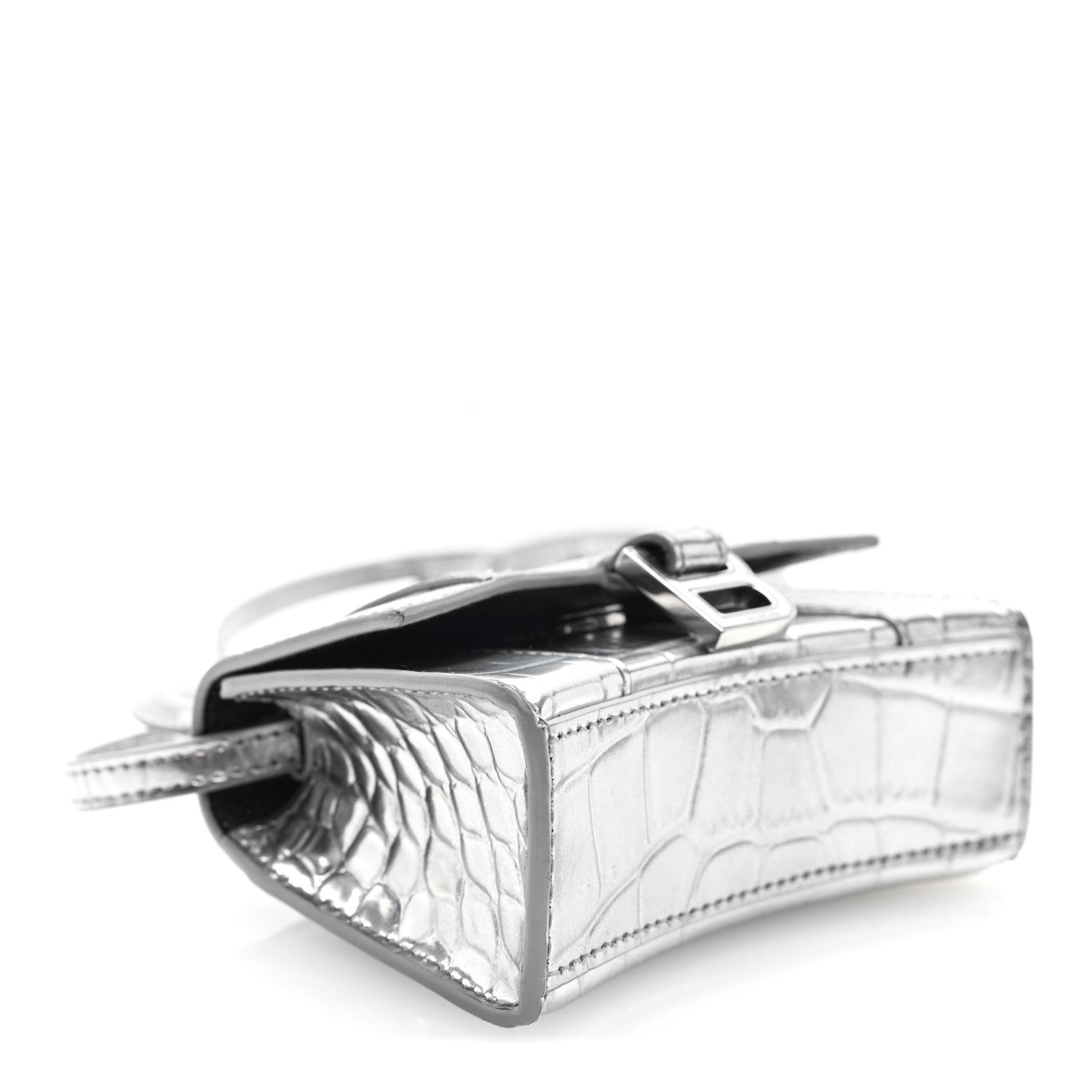 Balenciaga Metallic Calfskin Crocodile Embossed Hourglass Top Handle Bag Mini Silver 4 of 9