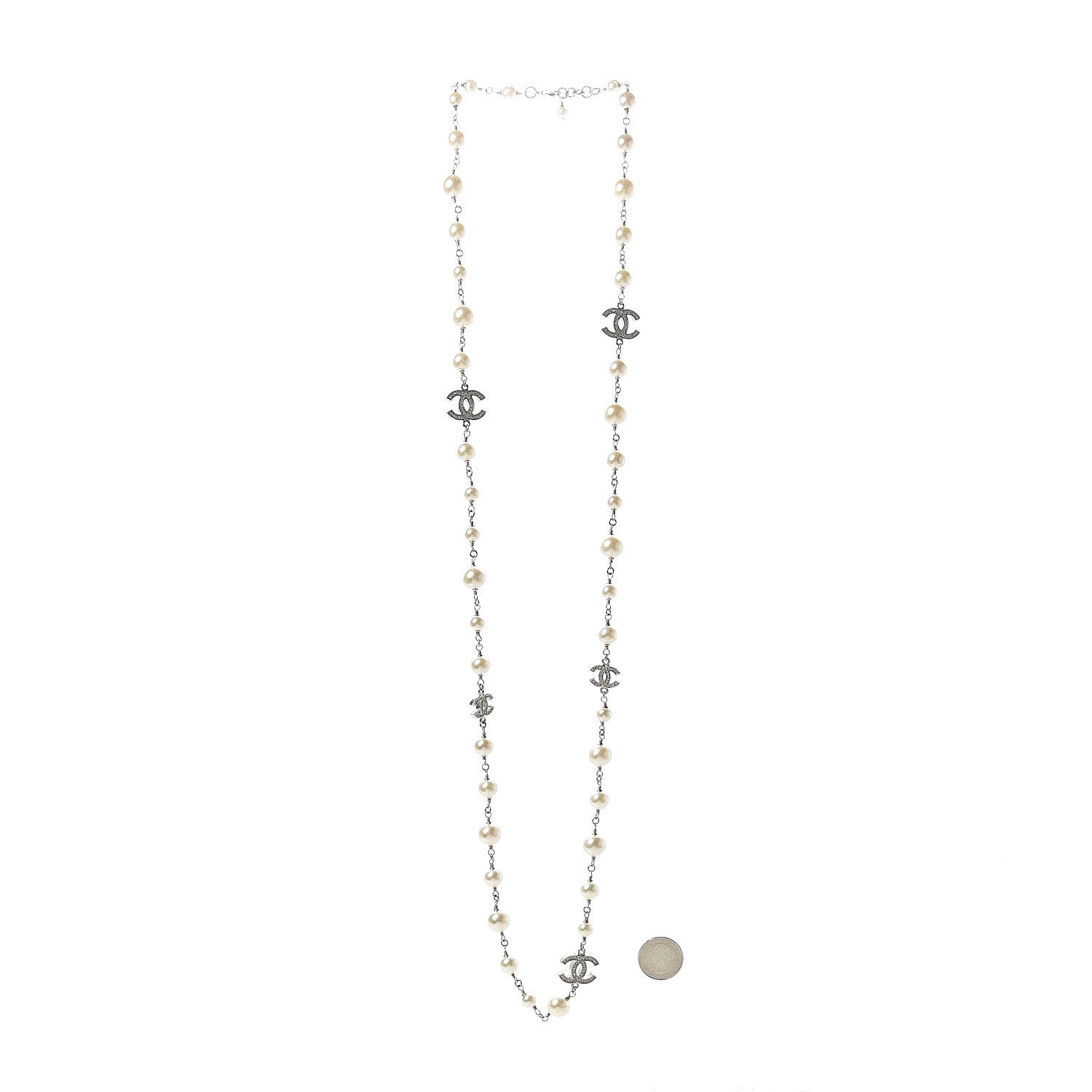 Chanel Crystal Pearl CC Long Necklace Gold 3 of 5